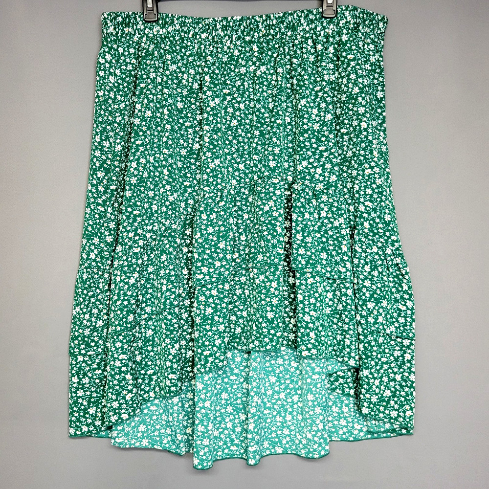 Kojooin‎ High Low Skirt Womens 5X Green Floral Ruffle Lightweight Cottage New